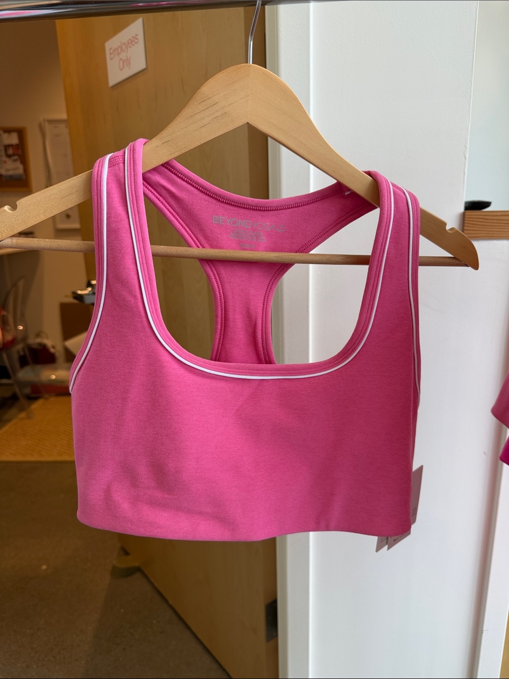 Beyond Yoga Hot Pink Racerback Bra Bra with White Piping